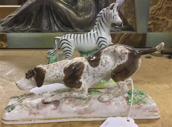 Rockingham porcelain model of a pointer & a similar model of a zebra